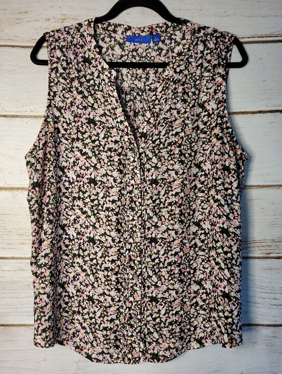 Apt. 9 Tops - Women's Apt. 9 Pintuck Button Front Floral Sleeveless Top - Pink and Black